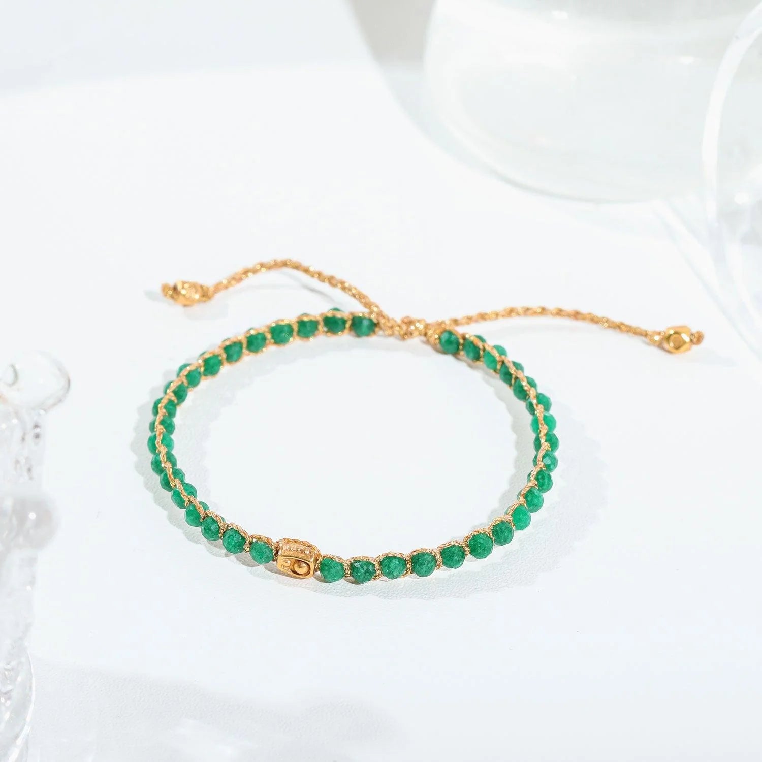 Green Emerald Agate Bracelet Gold