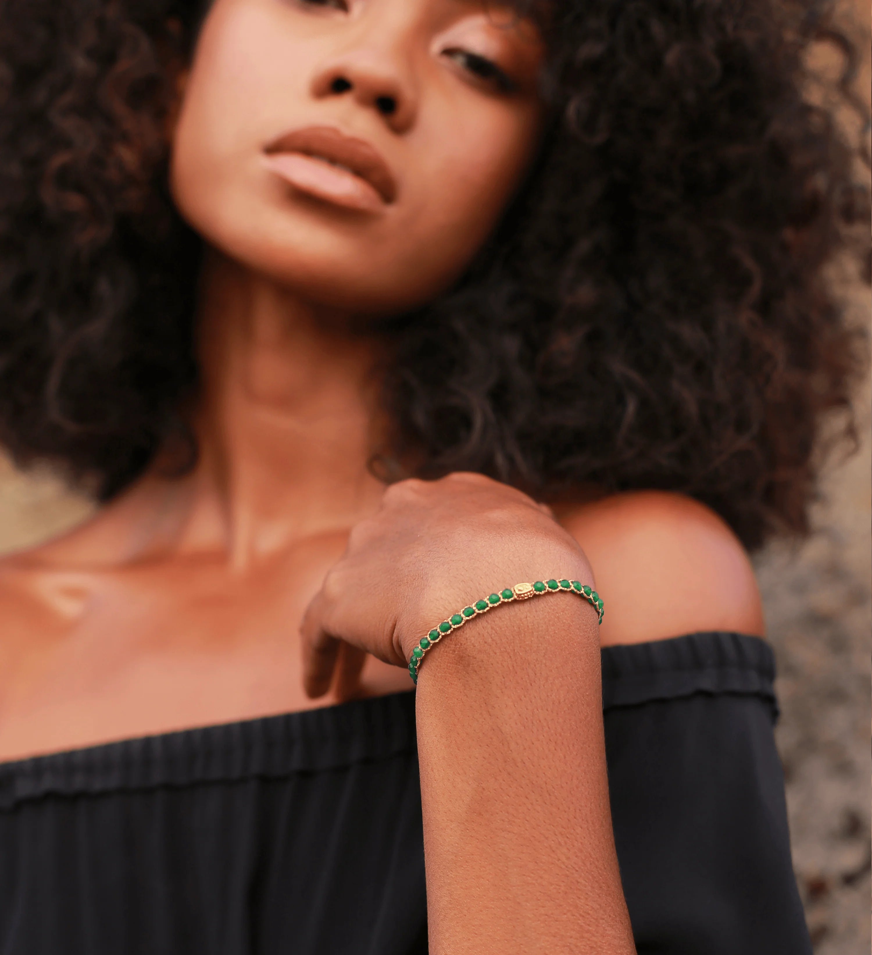 Green Emerald Agate Bracelet Gold