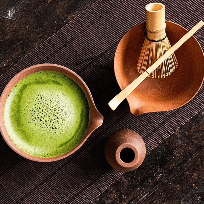 Unglazed Rock Clay Tea Bowl with Bamboo Whisk