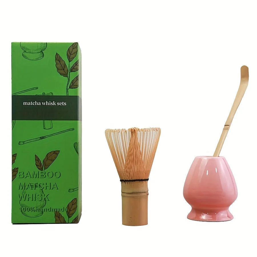Ceramic Matcha Bowl + Bamboo Whisk & Scoop Set – Essential 3-Piece Kit