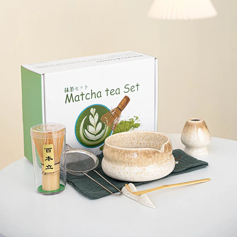 Japanese Matcha Gift Box – Ceramic Bowl, Bamboo Whisk & Tea Tool Set
