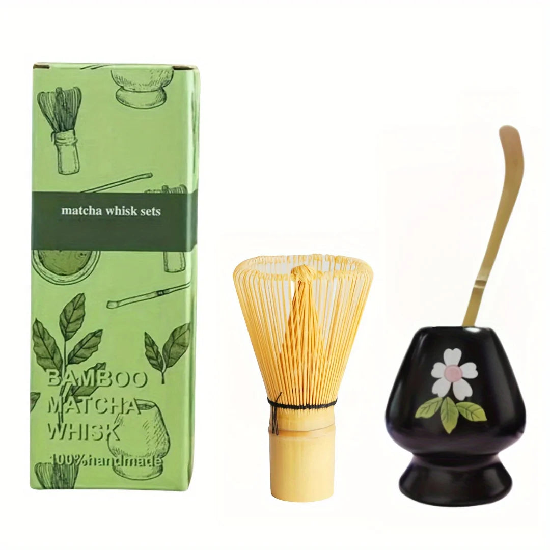 Ceramic Matcha Bowl + Bamboo Whisk & Scoop Set – Essential 3-Piece Kit