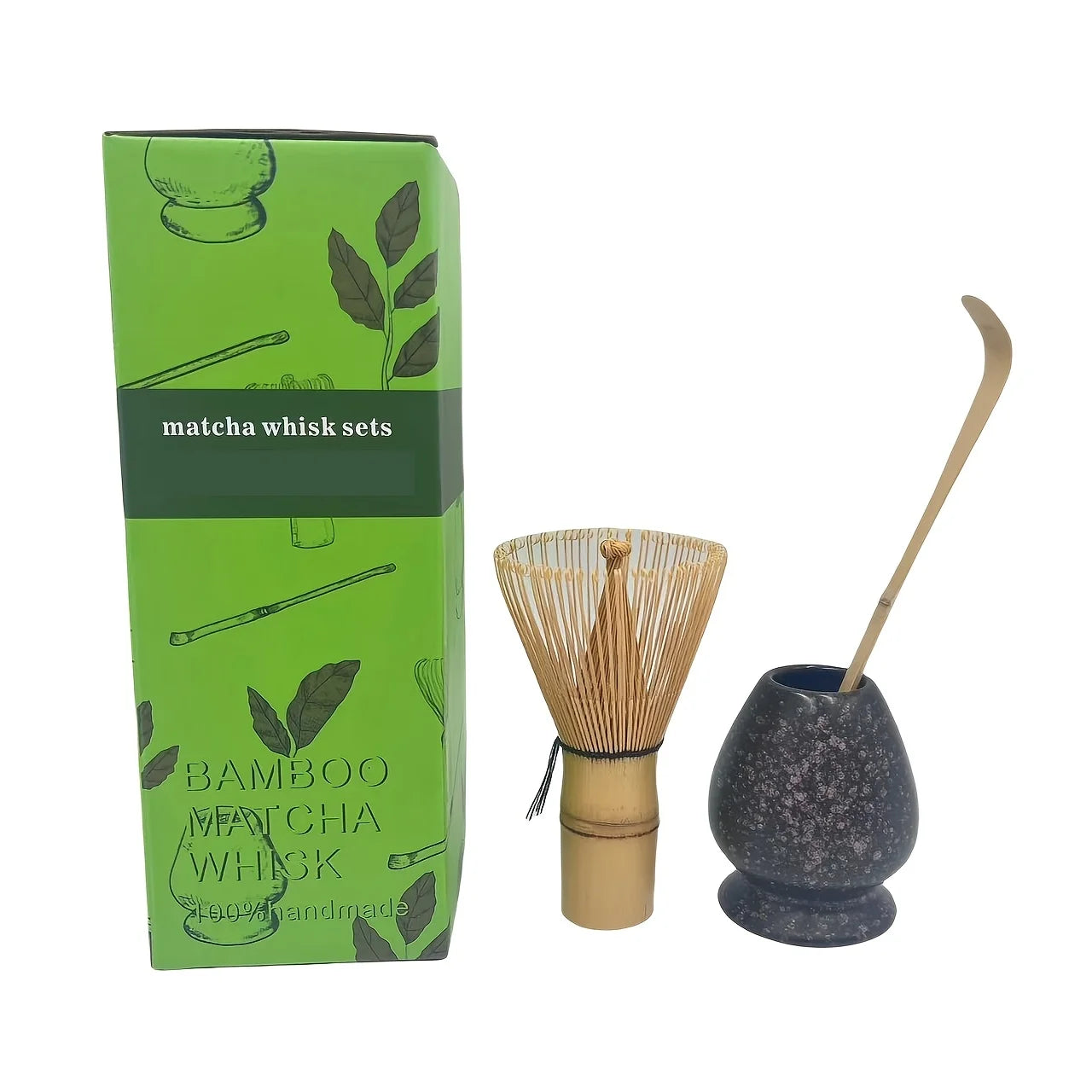 Ceramic Matcha Bowl + Bamboo Whisk & Scoop Set – Essential 3-Piece Kit