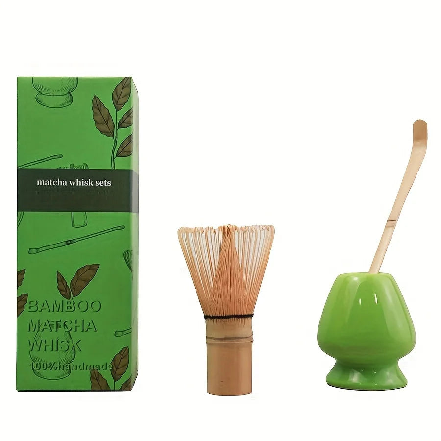 Ceramic Matcha Bowl + Bamboo Whisk & Scoop Set – Essential 3-Piece Kit