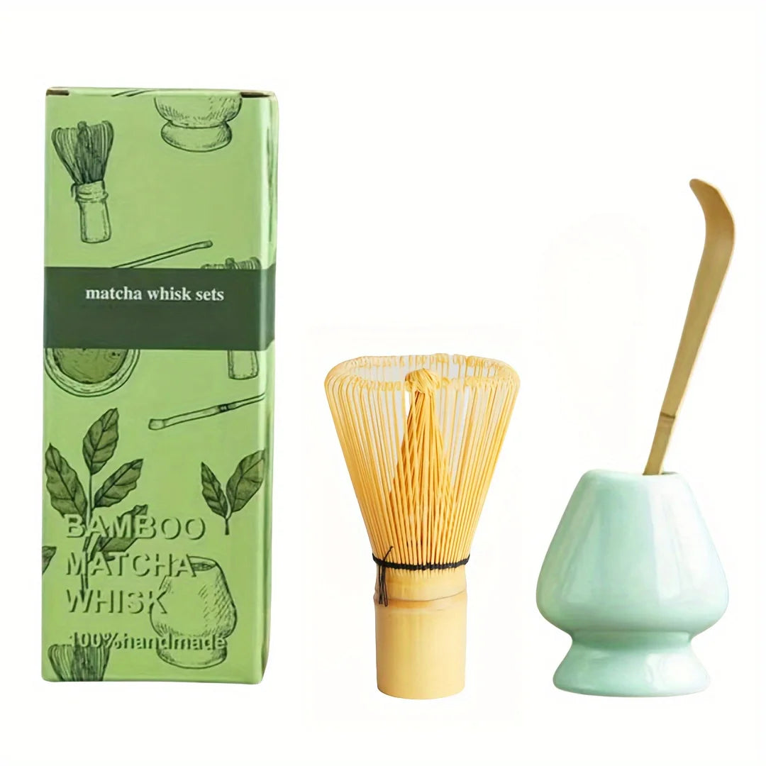 Ceramic Matcha Bowl + Bamboo Whisk & Scoop Set – Essential 3-Piece Kit
