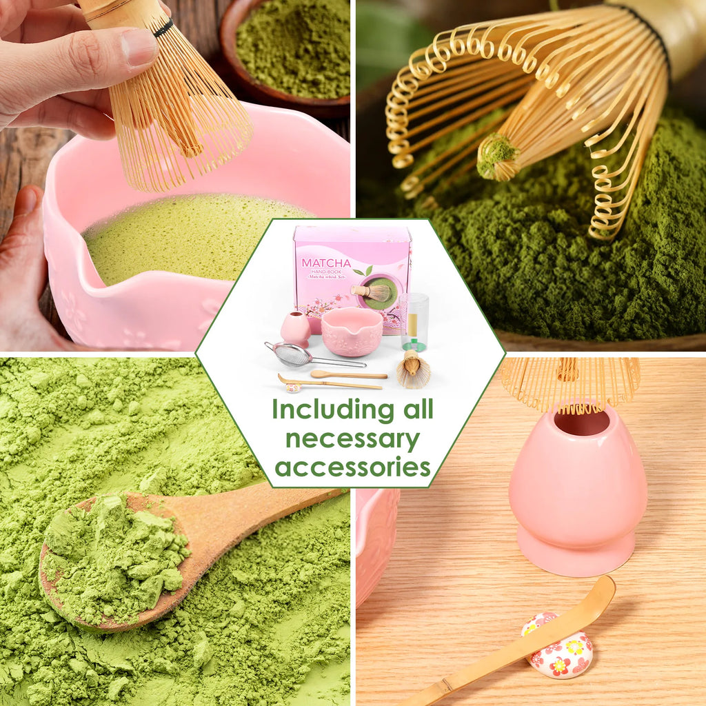Ceramic Bowl, Bamboo Whisk & Complete Tea Accessories Kit