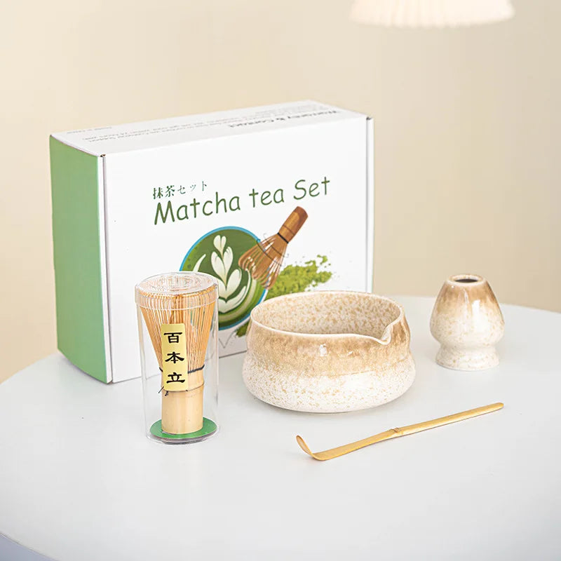Japanese Matcha Gift Box – Ceramic Bowl, Bamboo Whisk & Tea Tool Set
