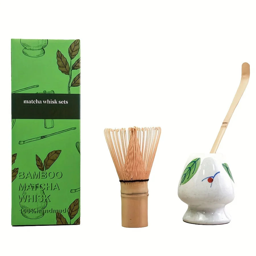 Ceramic Matcha Bowl + Bamboo Whisk & Scoop Set – Essential 3-Piece Kit