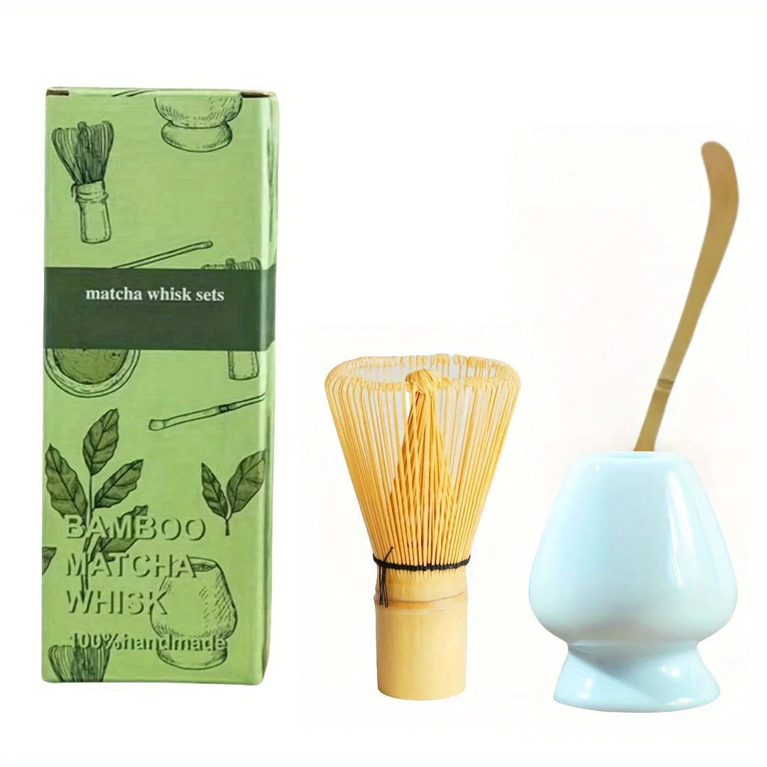 Ceramic Matcha Bowl + Bamboo Whisk & Scoop Set – Essential 3-Piece Kit