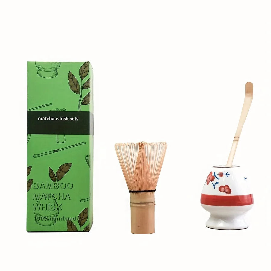 Ceramic Matcha Bowl + Bamboo Whisk & Scoop Set – Essential 3-Piece Kit