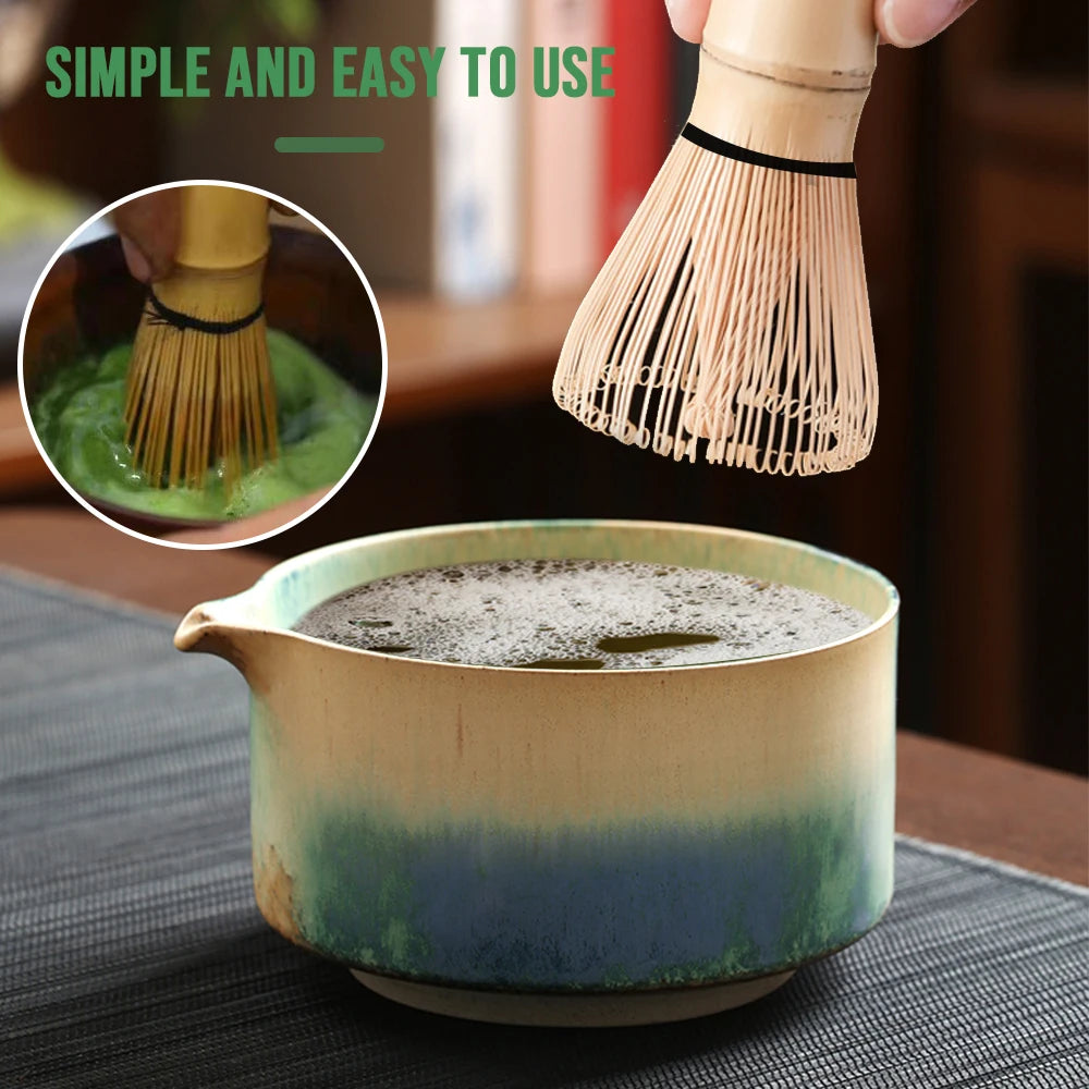 Ceramic Bowl, Bamboo Whisk & Tea Accessories Kit