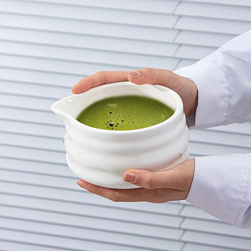 White Ceramic Bowl & Bamboo Whisk (Chasen) – Gift for Matcha Lovers