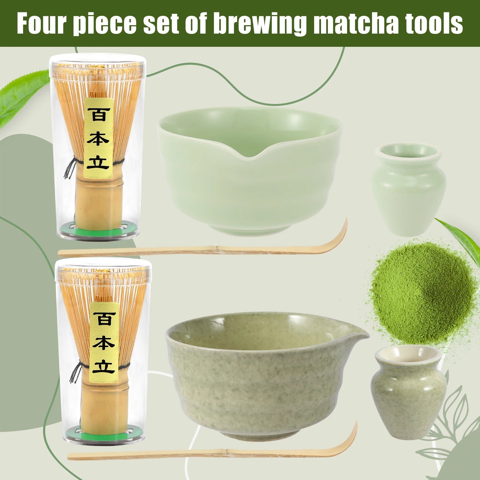 Ceramic Bowl, Bamboo Whisk (Chasen) & Scoop (Chashaku) Kit