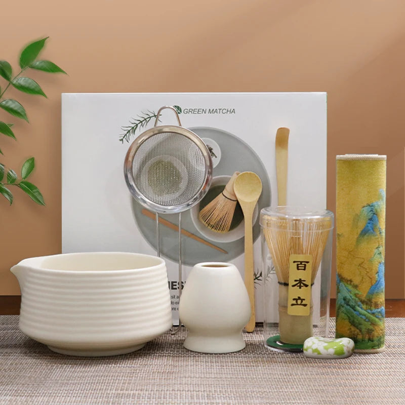 Ceremonial Ceramic Bowl, Bamboo Whisk & Gift Box