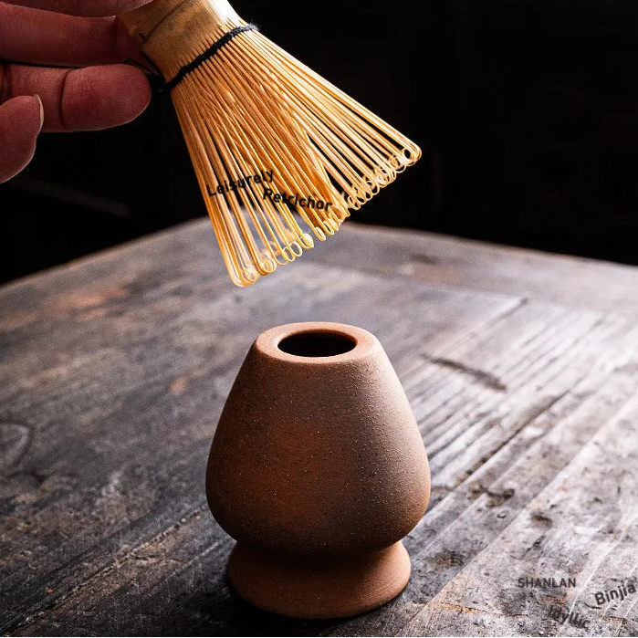 Unglazed Rock Clay Tea Bowl with Bamboo Whisk