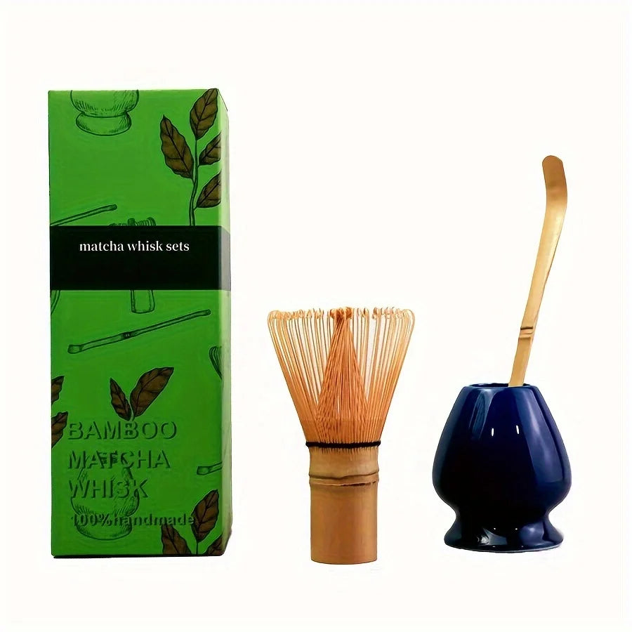 Ceramic Matcha Bowl + Bamboo Whisk & Scoop Set – Essential 3-Piece Kit