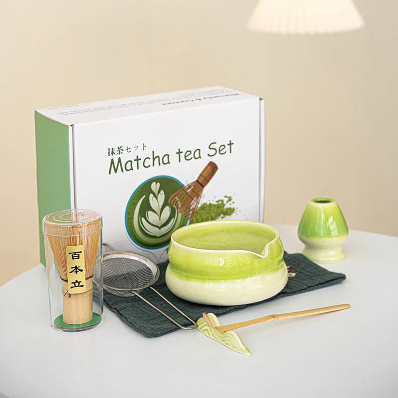 Japanese Matcha Gift Box – Ceramic Bowl, Bamboo Whisk & Tea Tool Set
