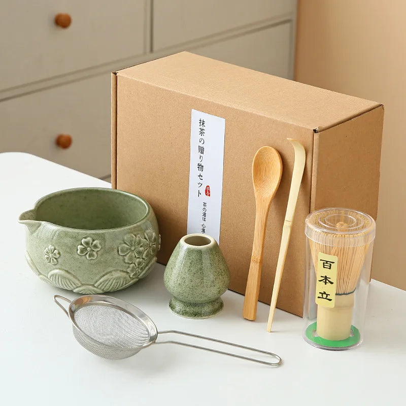 Ceramic Bowl with Spout & Bamboo Whisk