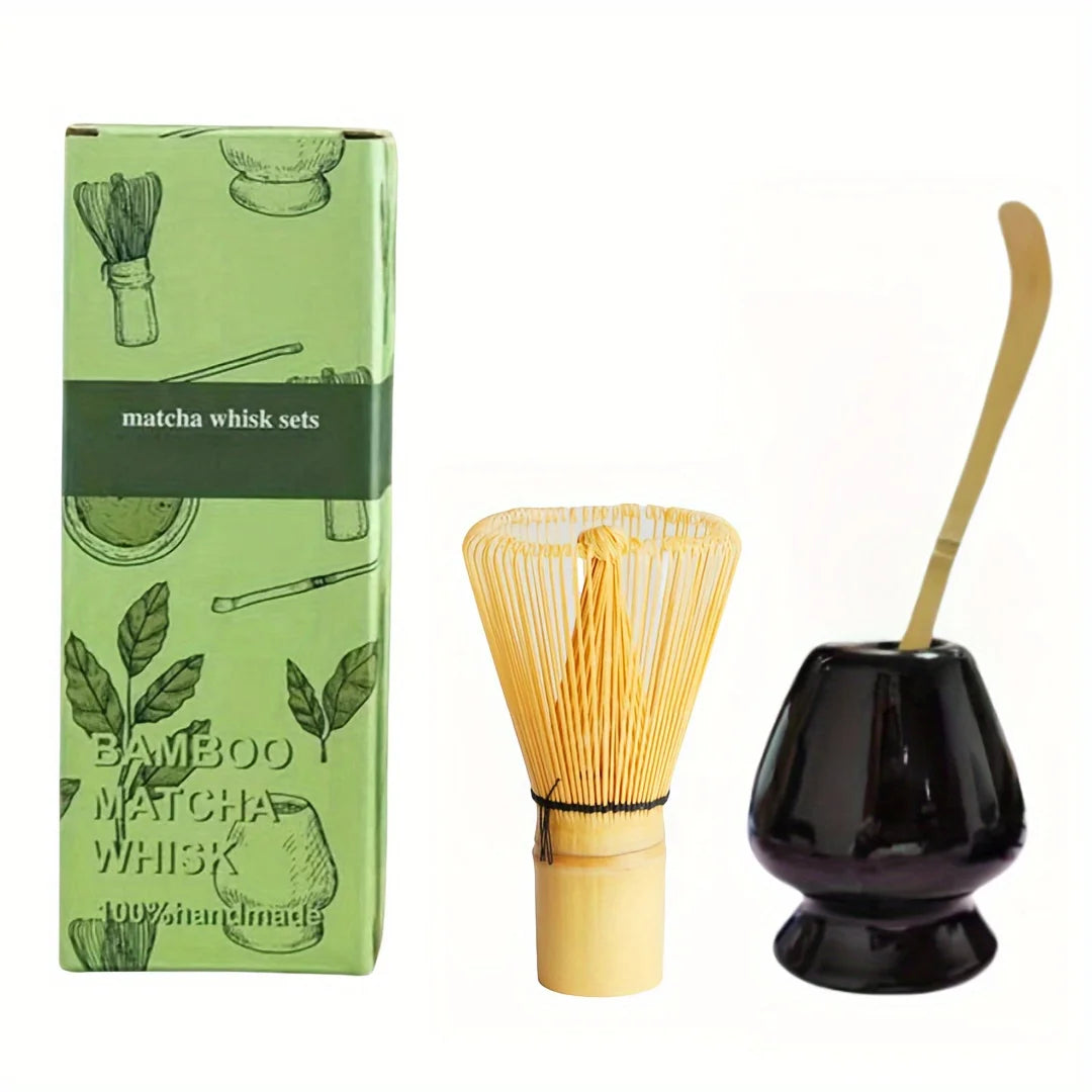 Ceramic Matcha Bowl + Bamboo Whisk & Scoop Set – Essential 3-Piece Kit