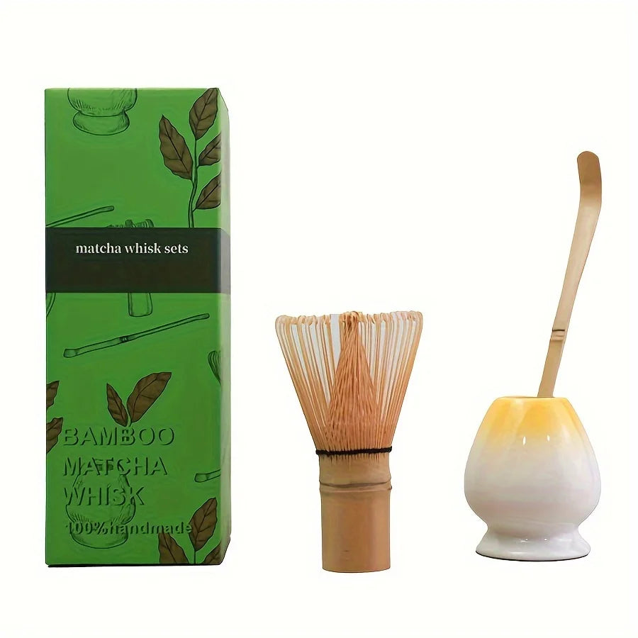 Ceramic Matcha Bowl + Bamboo Whisk & Scoop Set – Essential 3-Piece Kit