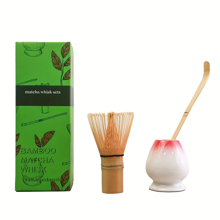 Ceramic Matcha Bowl + Bamboo Whisk & Scoop Set – Essential 3-Piece Kit