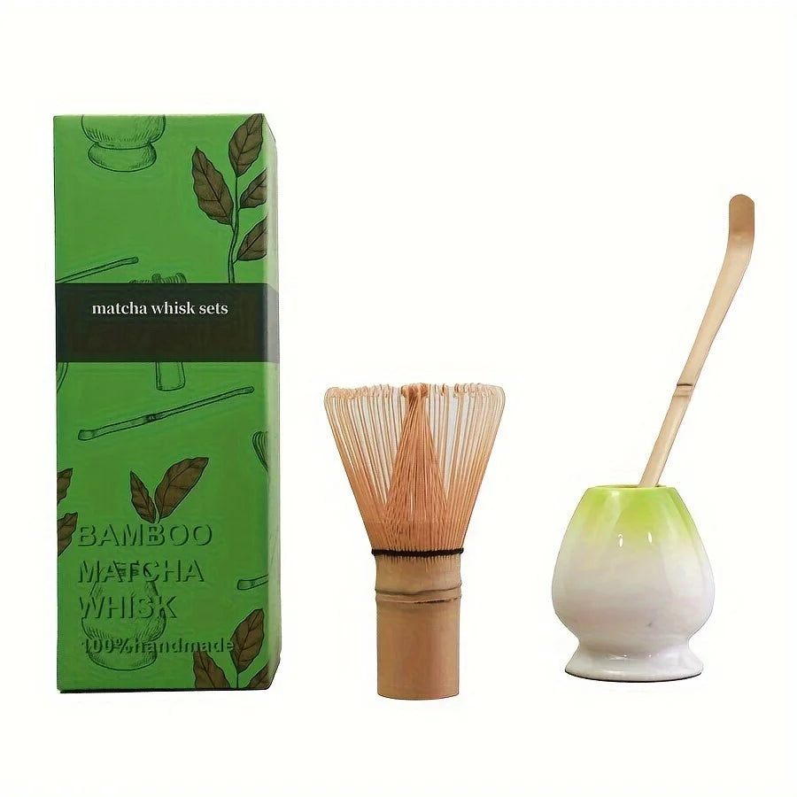 Ceramic Matcha Bowl + Bamboo Whisk & Scoop Set – Essential 3-Piece Kit