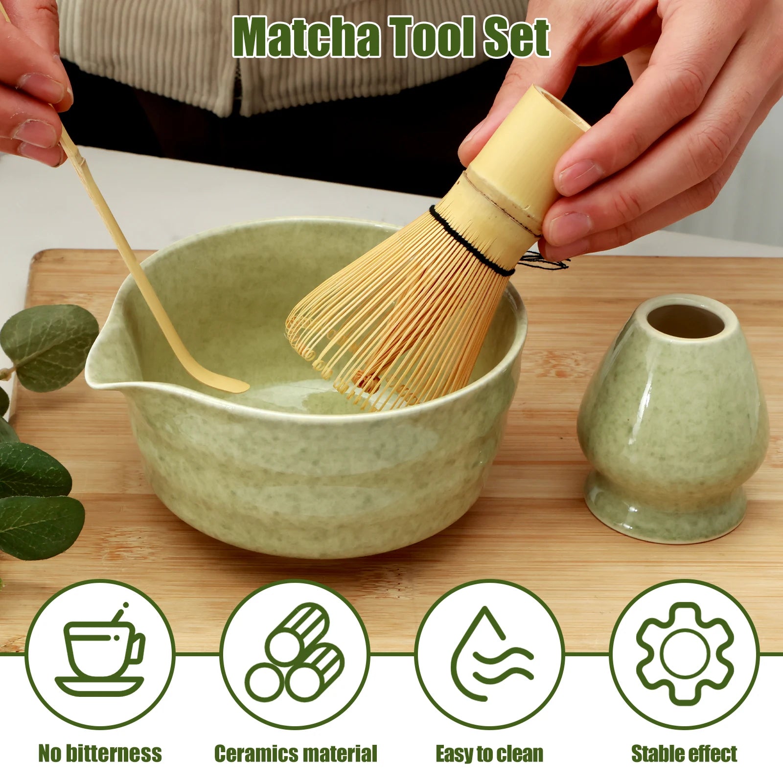 Ceramic Bowl, Bamboo Whisk (Chasen) & Scoop (Chashaku) Kit