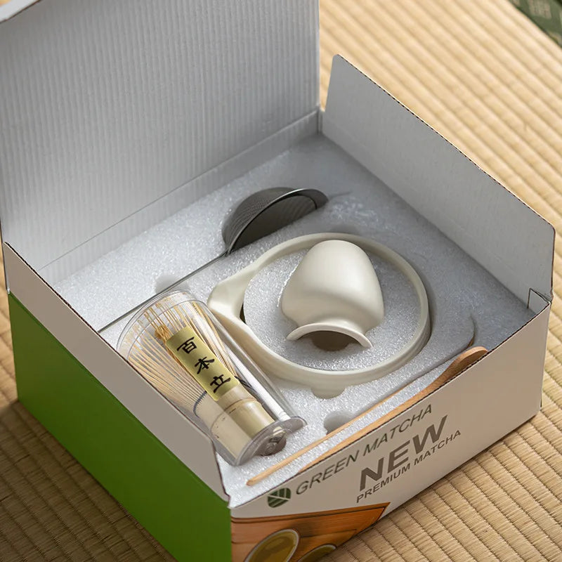 Ceremonial Ceramic Bowl, Bamboo Whisk & Gift Box