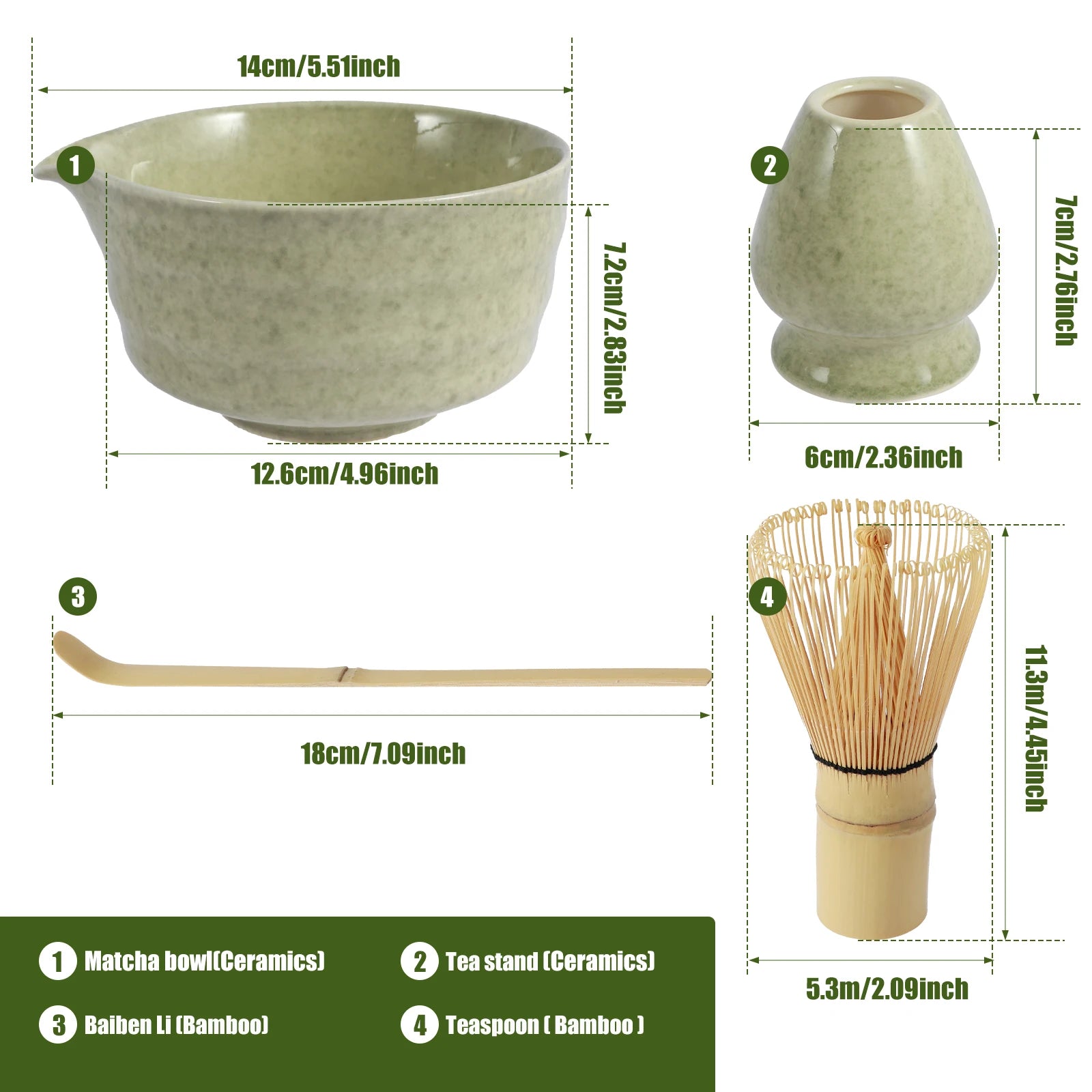 Ceramic Bowl, Bamboo Whisk (Chasen) & Scoop (Chashaku) Kit