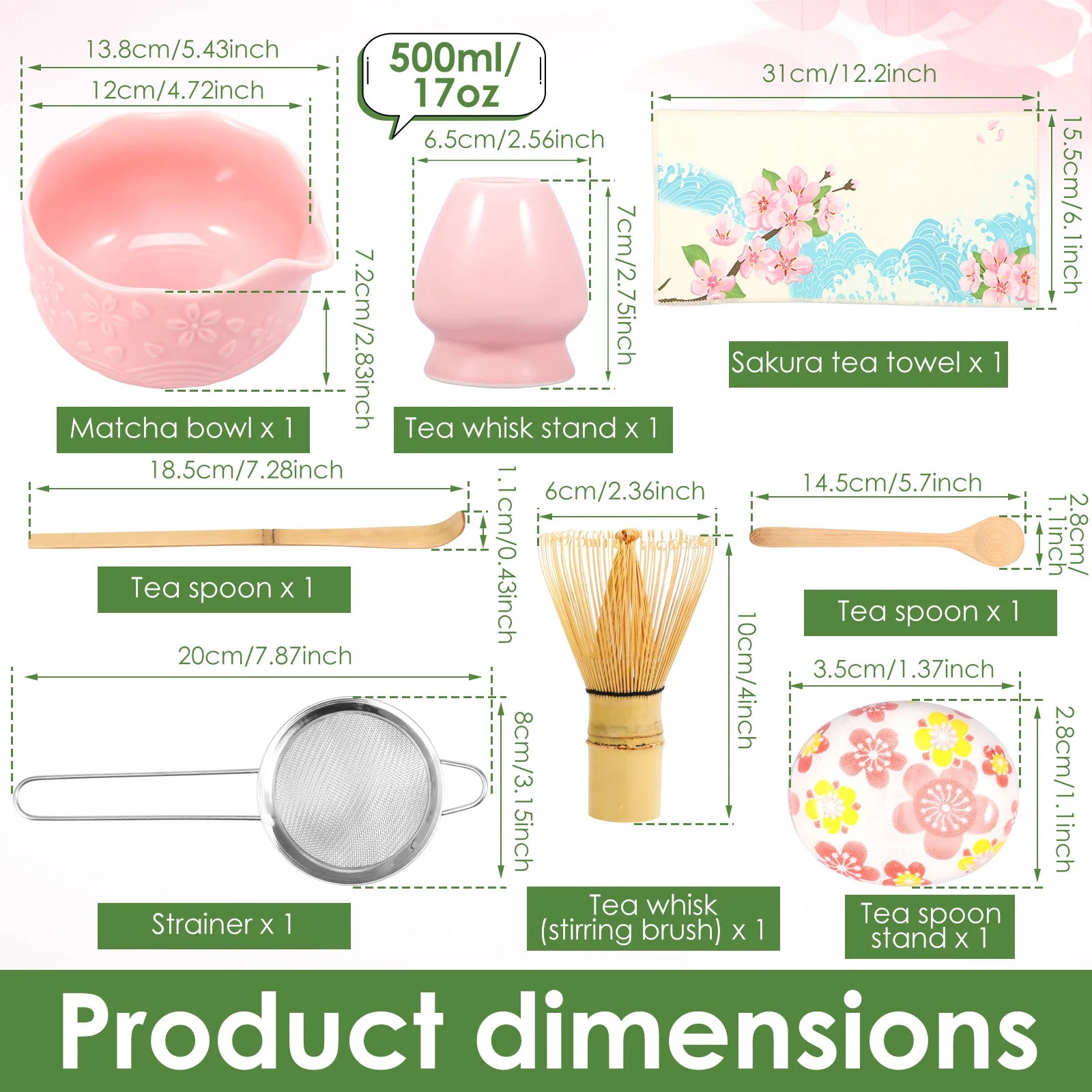 Ceramic Bowl, Bamboo Whisk & Complete Tea Accessories Kit