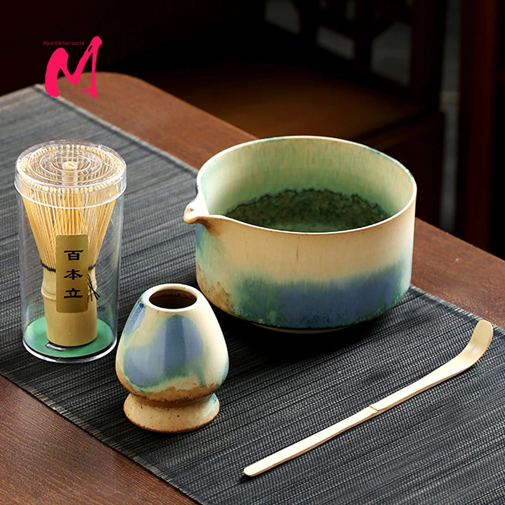 Ceramic Bowl, Bamboo Whisk & Tea Accessories Kit