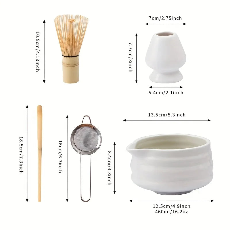 White Ceramic Bowl & Bamboo Whisk (Chasen) – Gift for Matcha Lovers