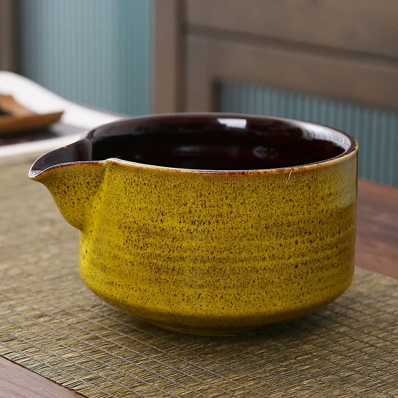 Japanese Ceramic Matcha Bowl with Pouring Spout + Whisk Holder