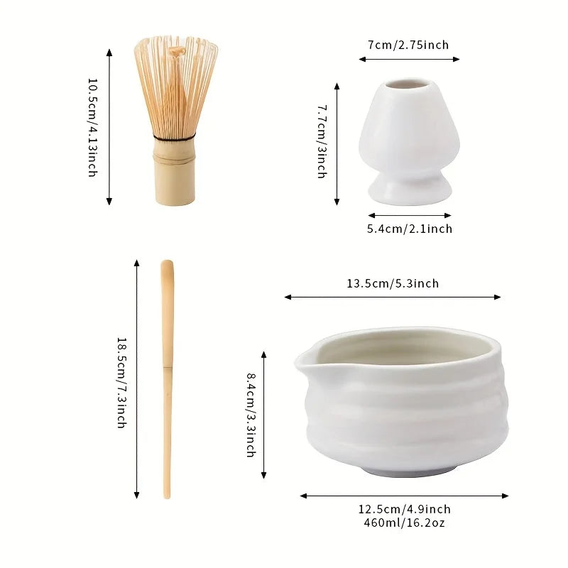 White Ceramic Bowl & Bamboo Whisk (Chasen) – Gift for Matcha Lovers