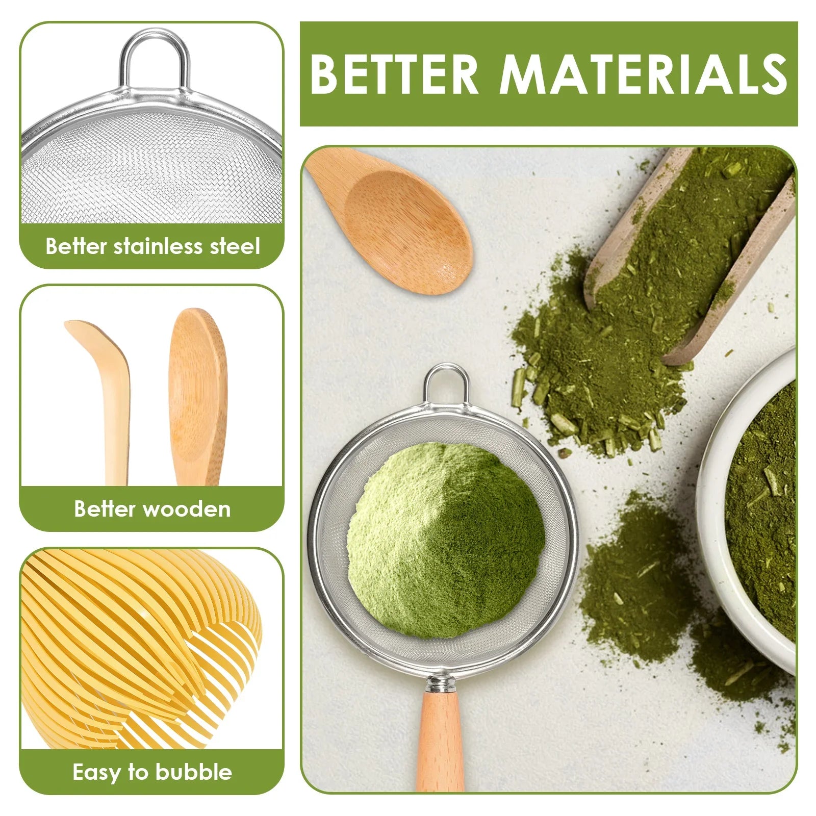 Practical Matcha Whisk Set – Whisk, Holder, Sifter, Scoop & Tea Spoon