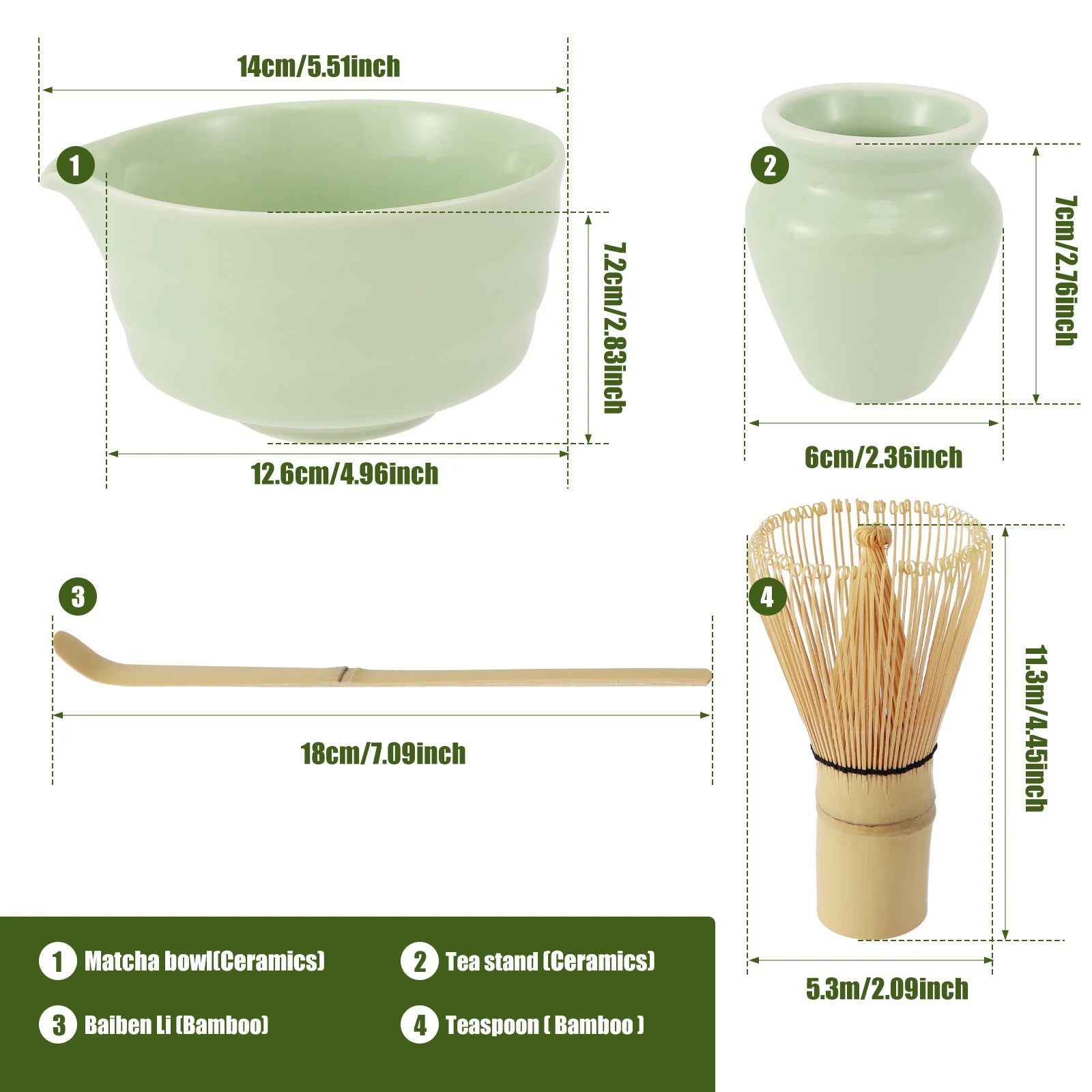Ceramic Bowl, Bamboo Whisk (Chasen) & Scoop (Chashaku) Kit