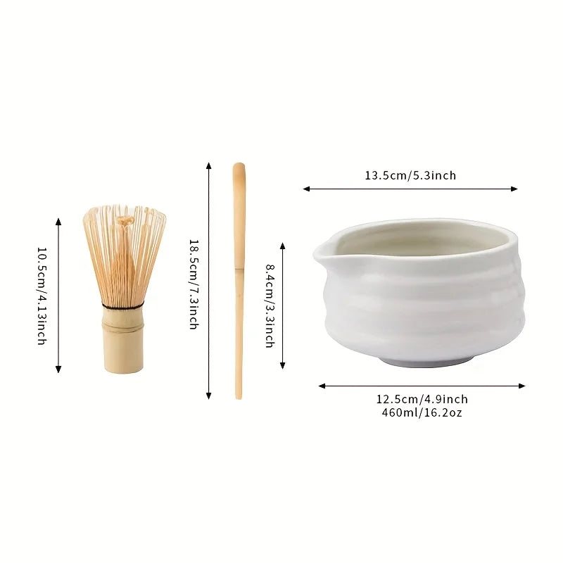 White Ceramic Bowl & Bamboo Whisk (Chasen) – Gift for Matcha Lovers