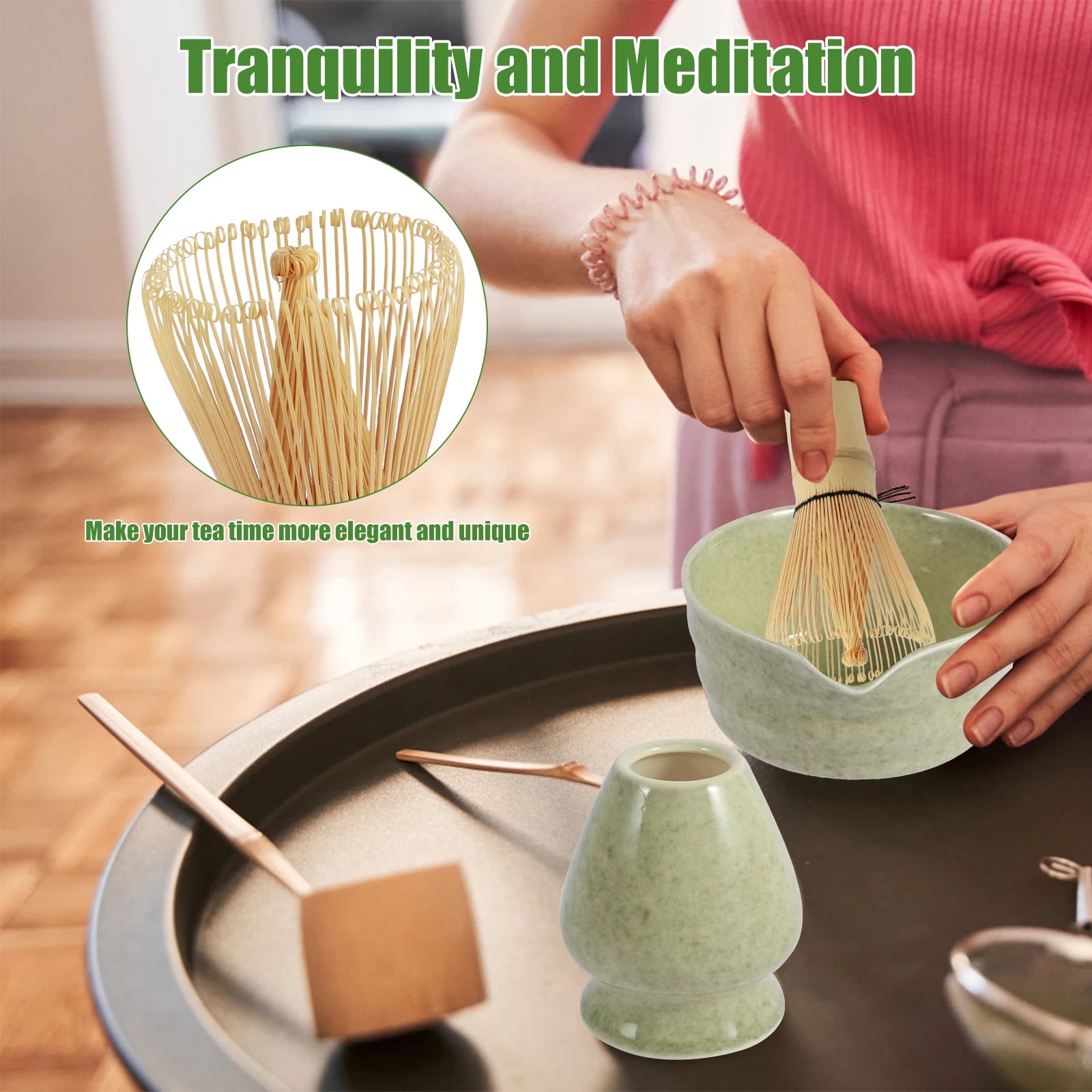 Ceramic Bowl, Bamboo Whisk (Chasen) & Scoop (Chashaku) Kit