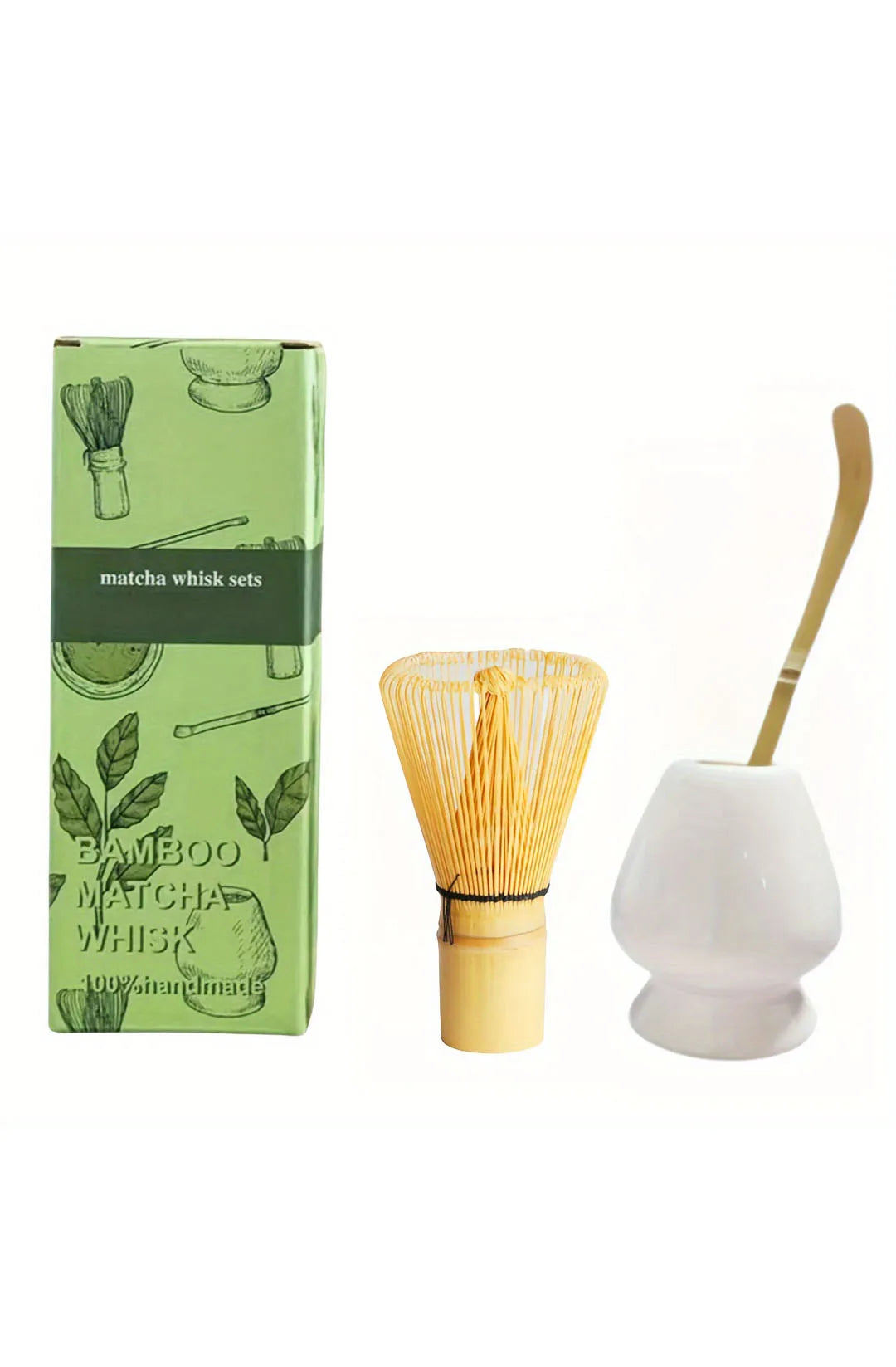 Ceramic Matcha Bowl + Bamboo Whisk & Scoop Set – Essential 3-Piece Kit