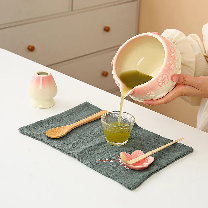 Ceramic Bowl with Spout & Bamboo Whisk