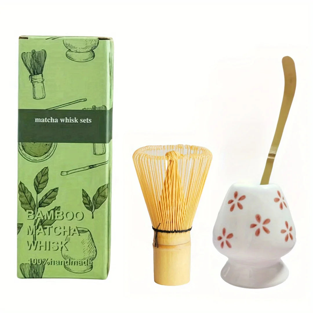 Ceramic Matcha Bowl + Bamboo Whisk & Scoop Set – Essential 3-Piece Kit