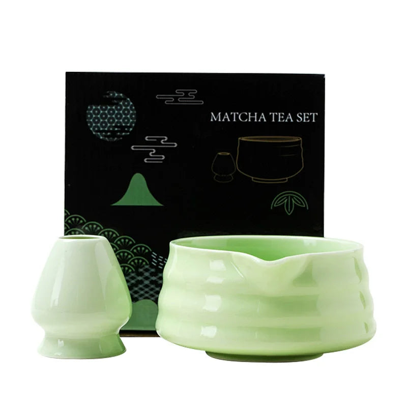 Japanese Matcha Ceramic Bowl – With Pouring Spout & Whisk Holder for Tea Lovers