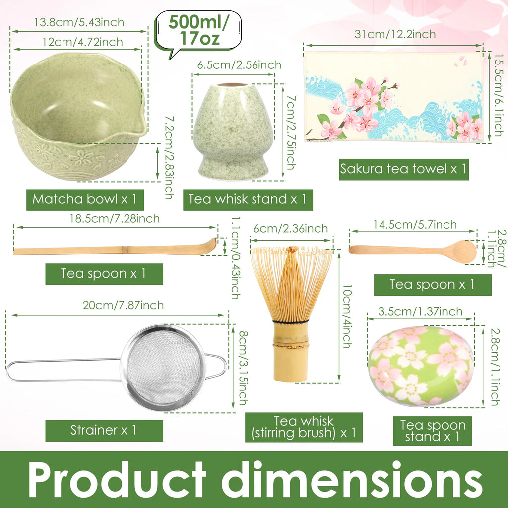 Ceramic Bowl, Bamboo Whisk & Complete Tea Accessories Kit