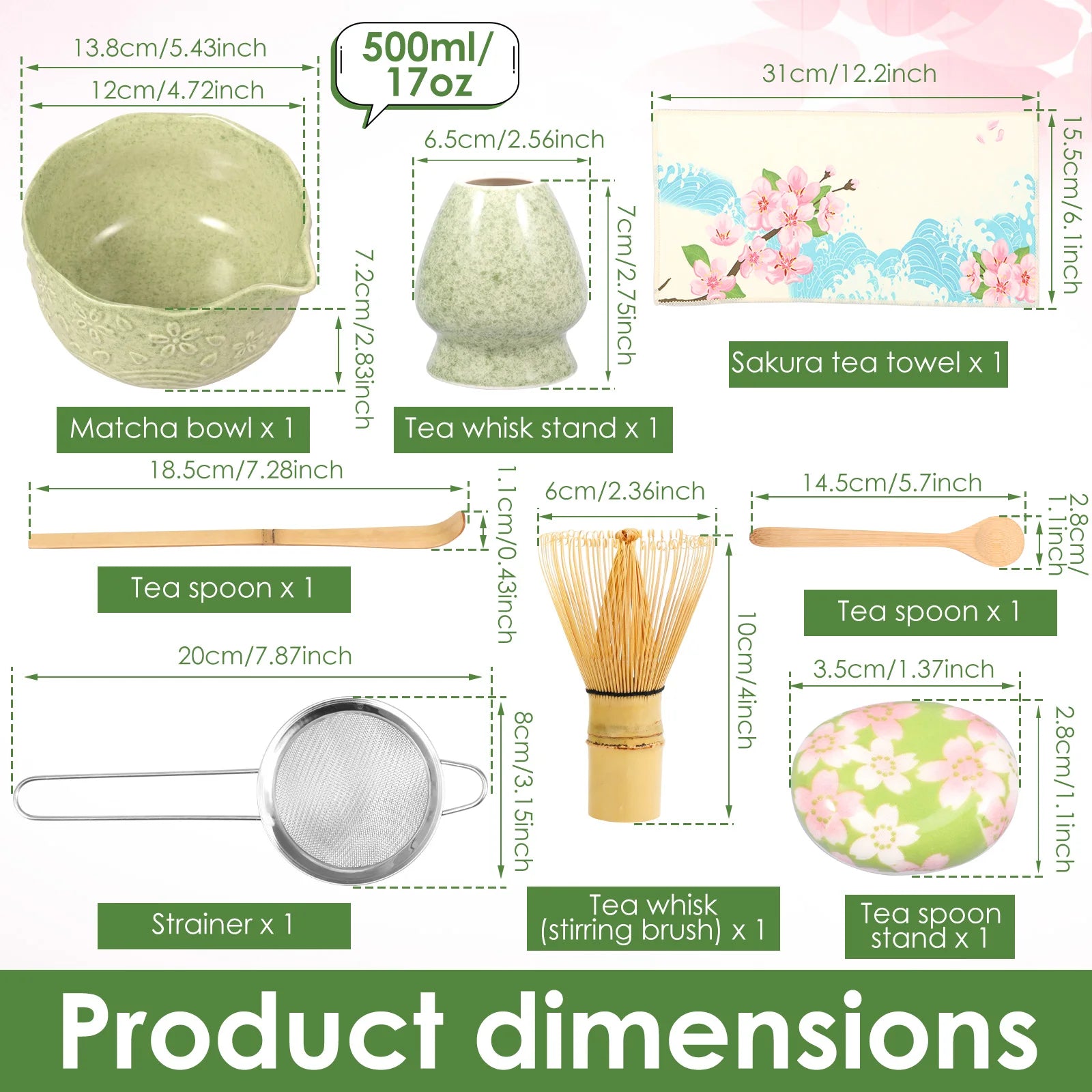 Ceramic Bowl, Bamboo Whisk & Complete Tea Accessories Kit