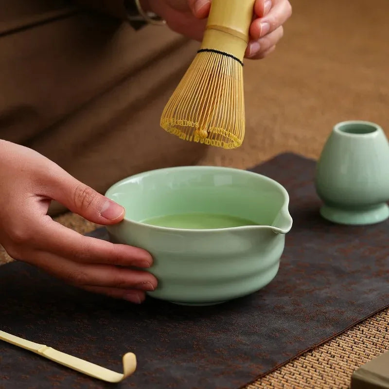 Ceramic Bowl, Bamboo Whisk.