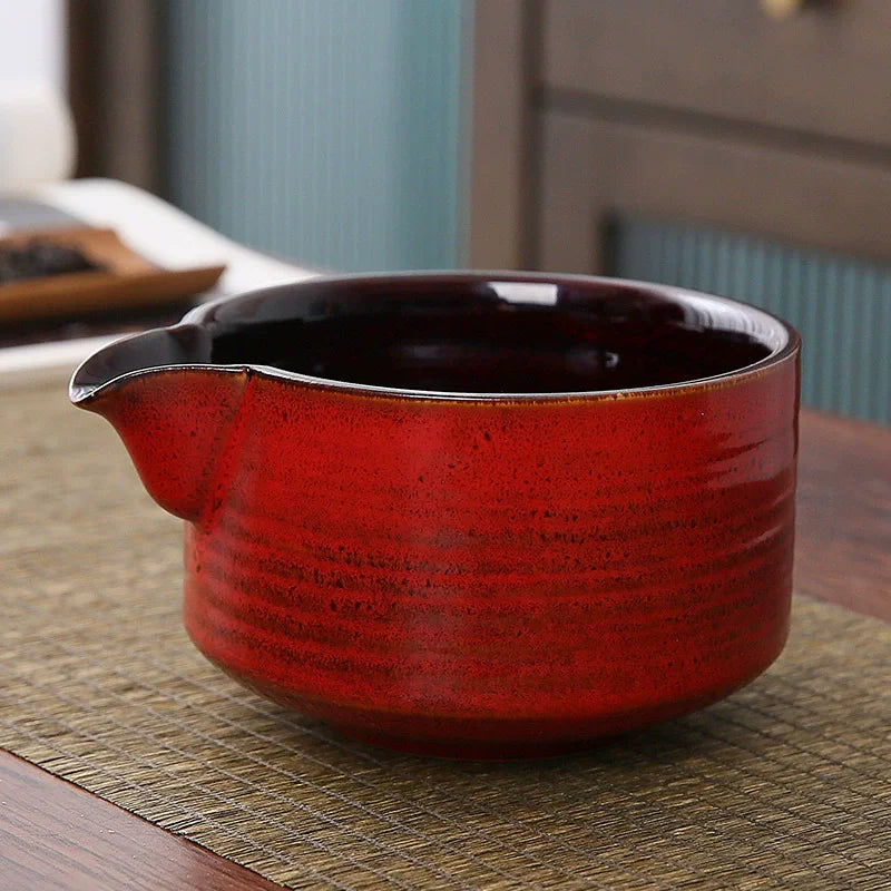 Japanese Ceramic Matcha Bowl with Pouring Spout + Whisk Holder