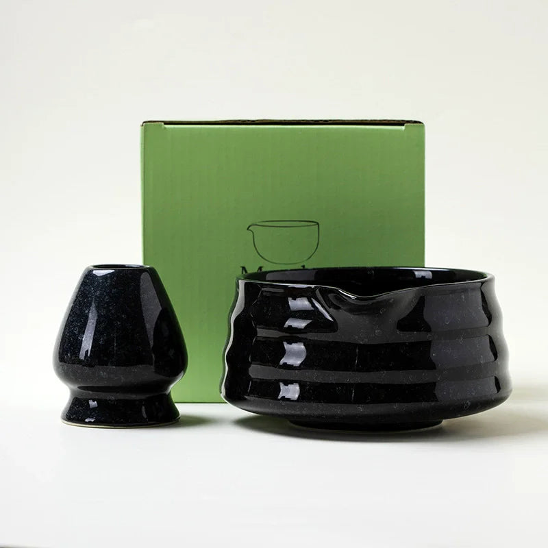 Japanese Matcha Ceramic Bowl – With Pouring Spout & Whisk Holder for Tea Lovers