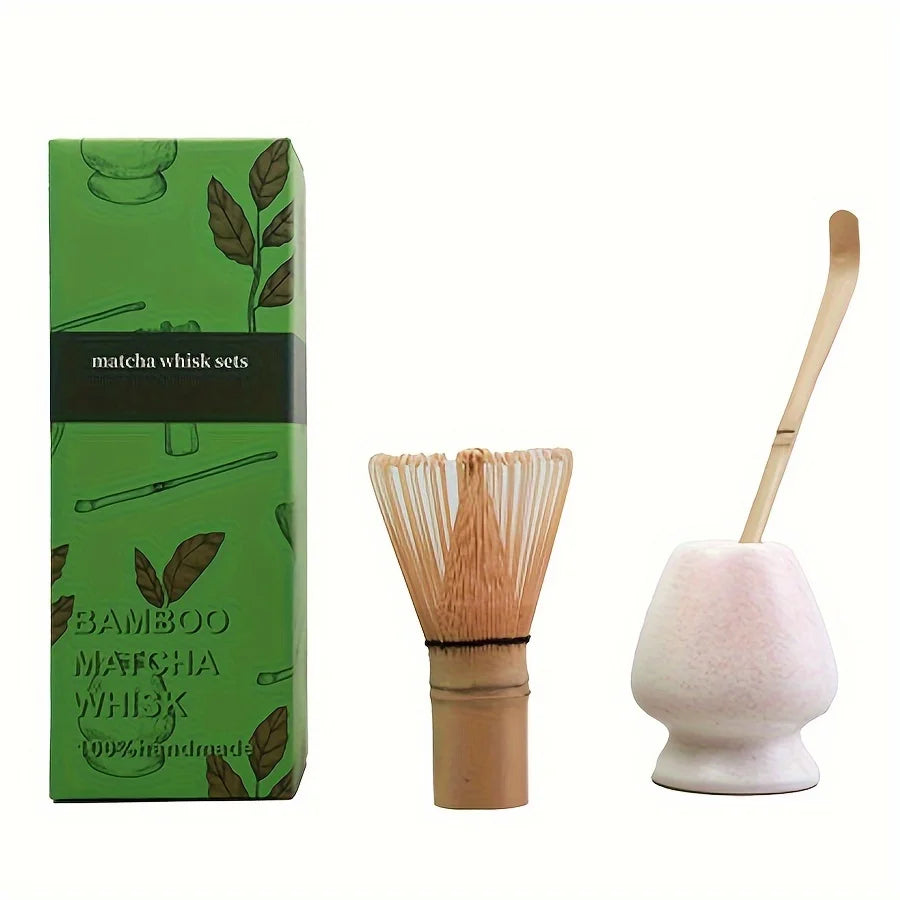 Ceramic Matcha Bowl + Bamboo Whisk & Scoop Set – Essential 3-Piece Kit