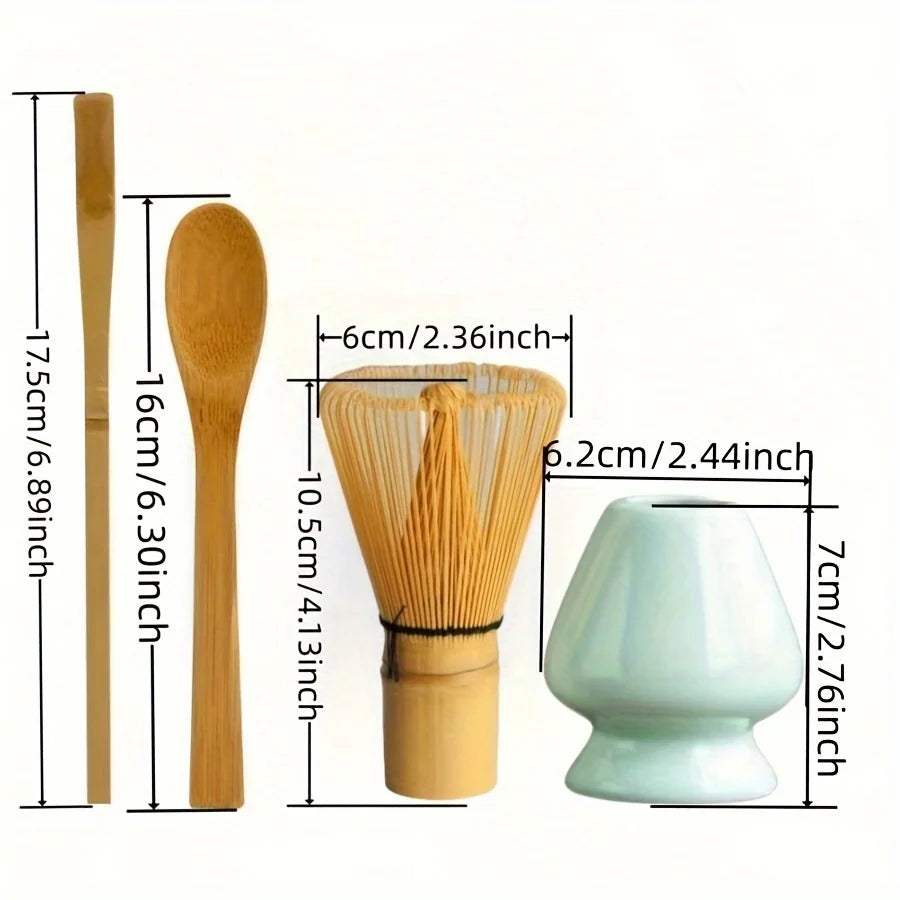 Ceramic Matcha Bowl + Bamboo Whisk & Scoop Set – Essential 3-Piece Kit