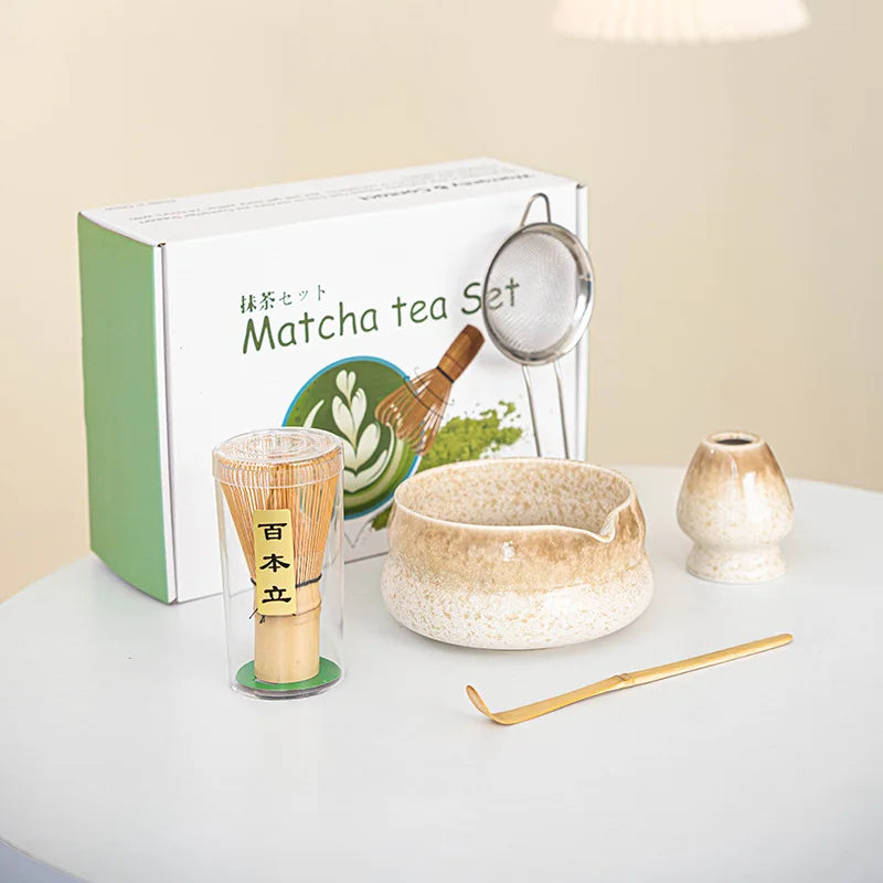 Japanese Matcha Gift Box – Ceramic Bowl, Bamboo Whisk & Tea Tool Set